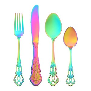 REGALWOVEN Stainless Steel Floral Flatware Set Silverware Set for 6 24 Piece - 1 of 4