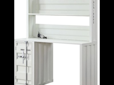 White Wood Writing Desk with Hutch and Drawer