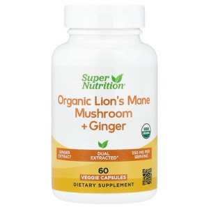 Super Nutrition Organic Lion's Mane Mushroom + Ginger, 60 Veggie Capsules - 1 of 4