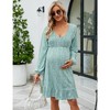 Women's Maternity Smocked Long Sleeve Ruffle Dress V Neck Fall Casual Flowy Midi Dress for Baby Shower Photoshoot - 3 of 4