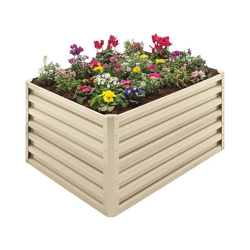 Round Tall Metal Raised Garden Bed - Beige