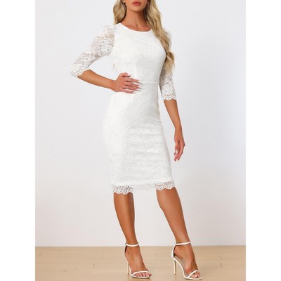Женские платья INSPIRE CHIC Women's Elegant Lace 3/4 Sleeve Cocktail Bodycon Dresses X-Large White — фото 2