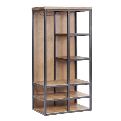 Alaterre Furniture 58" Lloyd Hall Tree Natural: Industrial Style Acacia Wood Entryway Organizer with Hooks