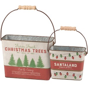 Primitives By Kathy 6.5 Inch Santaland Bucket Set Farm Fresh Christmas Trees Decorative Buckets - 1 of 3