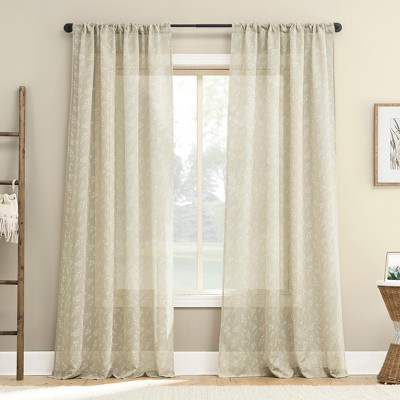 No. 918 1pc 50"x84" Briarwood Leaf Puff Print Textured Sheer Rod Pocket Curtain Panel Taupe