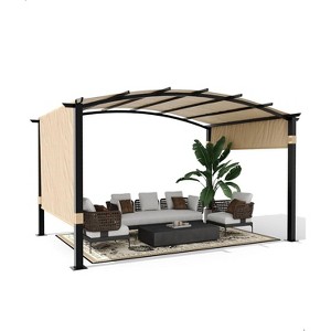 Outdoor Arched Pergola,metal Pergola with Retractable Canopy, Arched Style Gazebos for Backyards, Lawn, Patios, Family Meals - 1 of 4