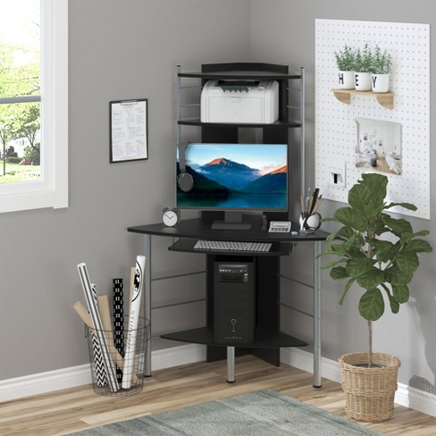 Compact Computer Desk for small spaces, Printer Shelf, Keyboard