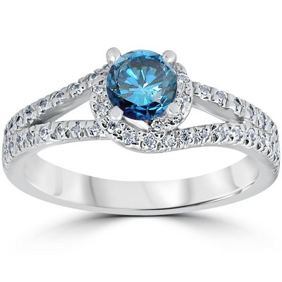 Pompeii3 1ct Blue Diamond Twist Engagement Ring 14K White Gold