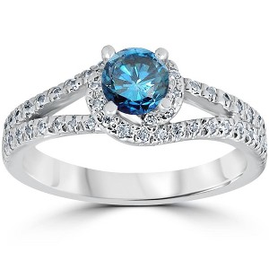 Pompeii3 1ct Blue Diamond Twist Engagement Ring 14K White Gold - 1 of 4