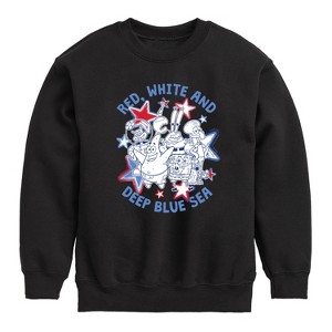 Boys' - SpongeBob SquarePants - Red, White and Deep Blue Sea Graphic Long Sleeve Fleece Sweatshirt - 1 of 4