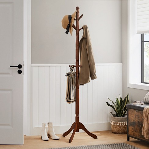 Vasagle Free Standing Coat Rack Stand Solid Wood Hall Tree With 10 Hooks Dark Walnut Finish For Entryway And Hallway dark Walnut Target