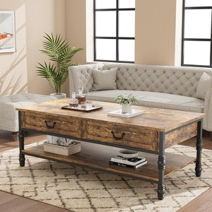 Modern Fluted Coffee Table, 48'' Modern Oval Coffee Table with Drawer, Faux Marble Top - 1 of 4