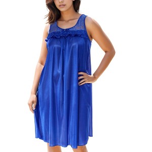 Yafemarte Women’s Silky Satin Feeling Sleeveless Nightgown with Lace and Ruffle Design - 1 of 4