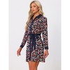 Allegra K Women's Contrast Collar Button Front Vintage Long Sleeve Floral Shirt Dresses - 2 of 4