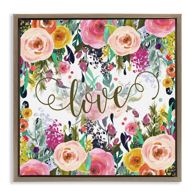 Stupell Industries Elegant Love Floral Pattern Black Framed Floater Canvas Wall Art