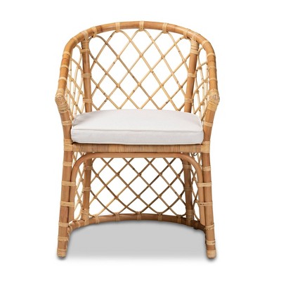 Serene Bohemian White Fabric and Natural Rattan Dining Chair
