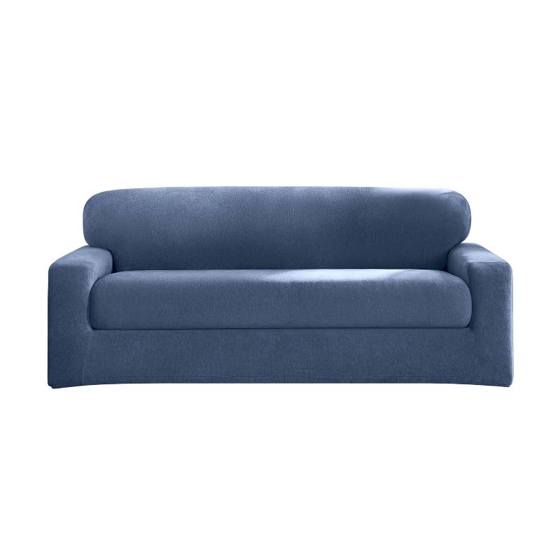 Sure Fit 2pc 96&#34; Wide Cedar Stretch Textured Sofa Slipcover Indigo, 4 of 8