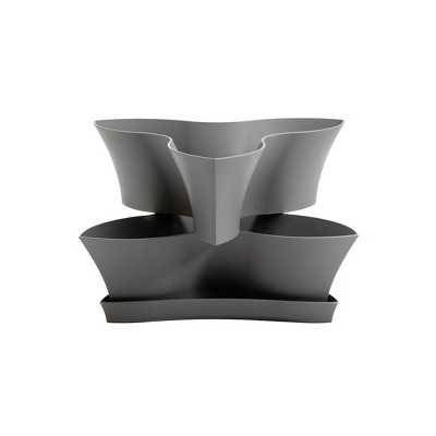 Bloem Collins 16" Stackable 2-Level 6 Mini Potting Vertical Resin Planter Solution for Succulents and Herbs, Charcoal Grey