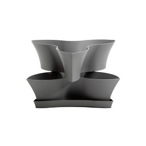 Bloem Collins 16" Stackable 2-Level 6 Mini Potting Vertical Resin Planter Solution for Succulents and Herbs, Charcoal Grey - 1 of 4