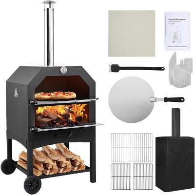 15"x22"x62" Wood Fired Pizza Oven Outdoor Pizza Maker Grill With Waterproof Cover & Wheels