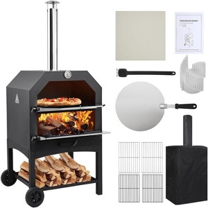 15"x22"x62" Wood Fired Pizza Oven Outdoor Pizza Maker Grill With Waterproof Cover & Wheels - 1 of 4