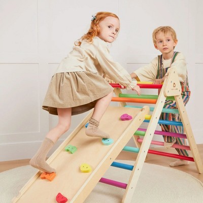 Vibrant Rainbow Indoor Climbing Set with Slide