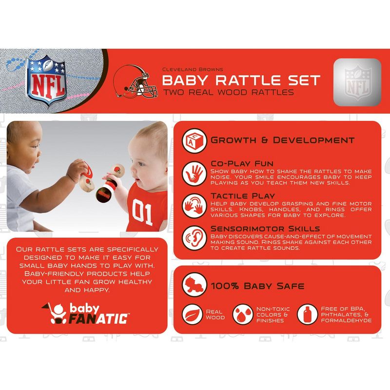 Baby Fanatic Wood Rattle 2 Pack - NFL Cleveland Browns Baby Toy Set, 3 of 5