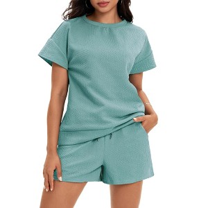 ATHLECHIC Women's Summer Outfits Short Sleeve Tops and Short Pants Sweatsuit Set 2 Pcs - 1 of 4