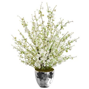 Nearly Natural 29-in Cherry Blossom Artificial Arrangement in Silver Bowl - 1 of 3