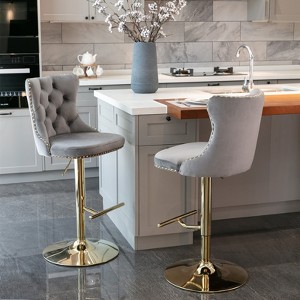 FONTOI 2 PCS Upholstered Barstools with Adjusatble Seat Height, Swivel Bar Stools with Backs for Living Room Kitchen, Gray&Gold, 17.1"*45.6"*18.1" - 1 of 4