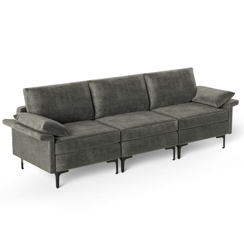 Costway Modern Modular Fabric 3-Seat Sofa Couch Living Room Furniture w/ Metal Legs Blue\Grey, 1 of 10