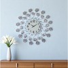 HomeRoots 27" Silver White And Black Metal and Glass Silent Analog Floral Round Wall Clock - 2 of 4