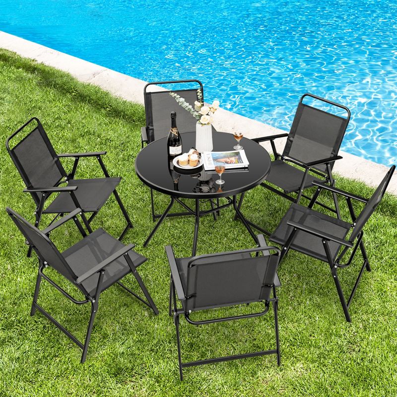 Costway 2pcs Patio Folding Chairs Heavy-Duty Metal Frame Armrests Portable Outdoor, 5 of 10