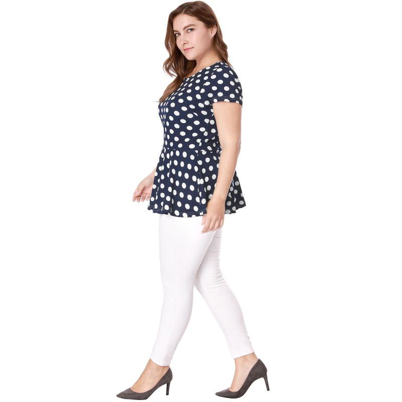 Agnes Orinda Women's Plus Size Polka Dots Fashion Workout Elegant Short Sleeves Peplum Top, 5 of 10