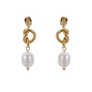 Hollywood Sensation Knot Earrings with Pearl Dangle 1.27 Inches Gold - 1 of 4