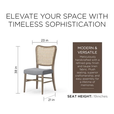 Antiqued Grey Cane Back Linen Upholstered Side Chair Set