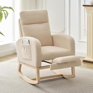 Rocking Chair, Nursing Rocking Chairs with Foot Rest, Upholstered Rocker Glider Chair with High Backrest & Solid Wood Base for Living Room, Bedroom - 1 of 4