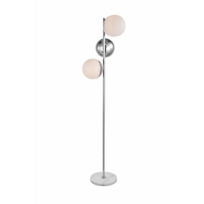 Elegant Brass Floor Lamp with Frosted White Glass Shades