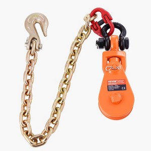 VEVOR 2 Ton Snatch Block with G80 Chain, Swivel Shackle, 3" Sheave for 3/8" Wire Rope, Snatch Block Pulley for Towing and Recovery,Orange & Gold - 1 of 4