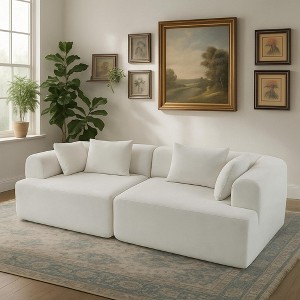 96'' Boucl¨¦ Modular 2-Piece Full-Foam Sectional Sofa with Rounded Arms and Plush Pillows - 1 of 4