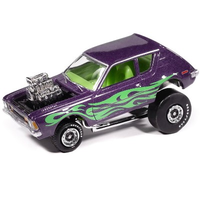 1971 AMC Gremlin Passion Purple Metallic with Green Flames and Interior 1/64 Diecast Model Cars by Johnny Lightning