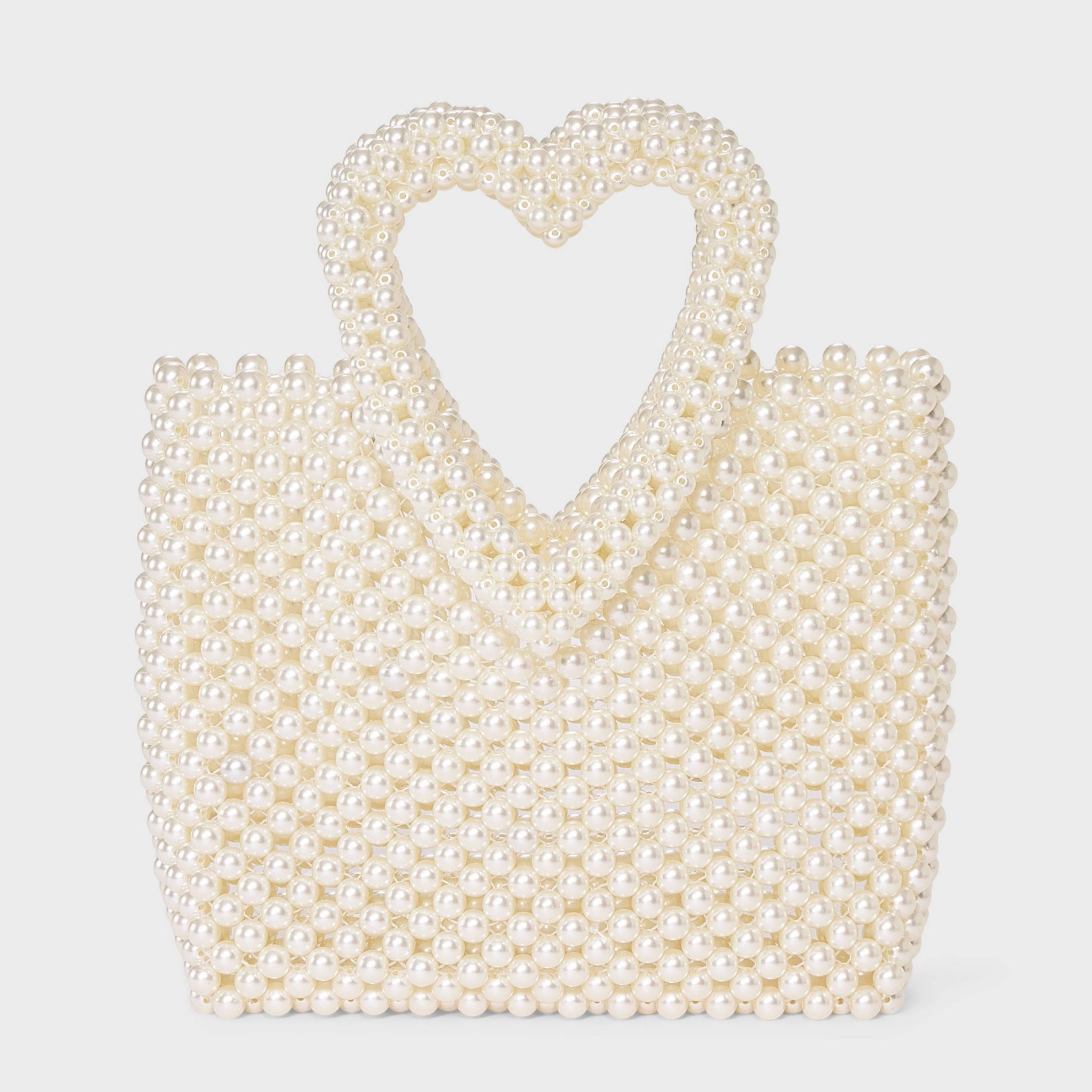 Simulated Pearl Heart Beaded Mini Tote Handbag - A New Day™ Cream