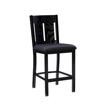 Edwina Faux Leather Seat with Slat Back Counter Height Barstool Black - Linon