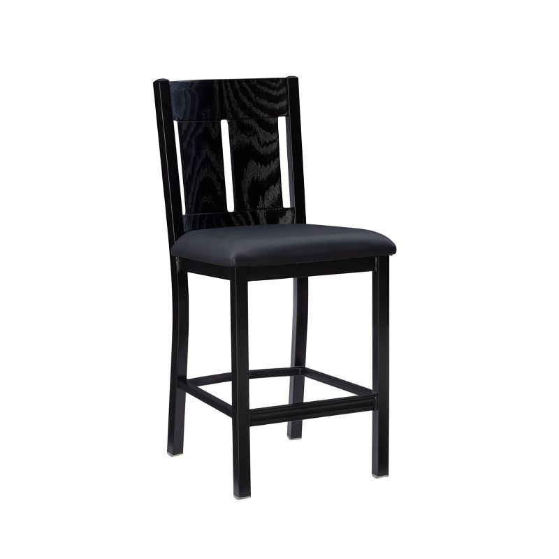 Edwina Faux Leather Seat with Slat Back Counter Height Barstool Black - Linon, 1 of 11