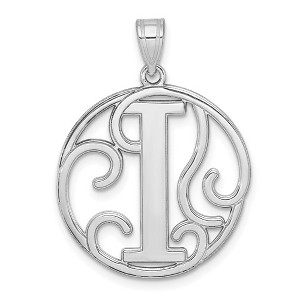 Black Bow Jewelry Rhodium Plated Sterling Silver Fancy Script Initial A-Z Pendant, 20mm - 1 of 4