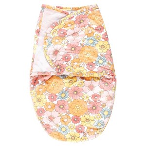Hudson Baby Infant Girl Plush Faux Fur Swaddle Wrap, Peace Love Flowers, 0-3 Months - 1 of 2
