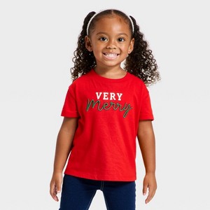 Toddler Girls' Holiday Relaxed Short Sleeve T-Shirt - Cat & Jack™ Medium Red - 1 of 4