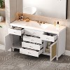 KWPZQEB 60" Bathroom Vanity with SMC Sink, Freestanding Vanity Cabinet with 2 Rattan Doors, 3 Hole Sink & 5 Drawers, Large Bath Vanity Sink Combo - 3 of 4