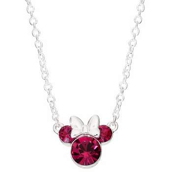 Disney Minnie Mouse Birthstone, Silver Plated Necklace October - Fuchsia Crystal