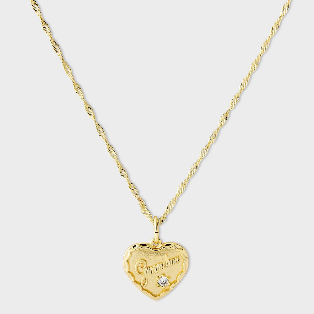 Photos - Pendant / Choker Necklace 14k Gold Dipped Cubic Zirconia "Grandma" Heart Pendant Necklace - A New Day™ Gold
